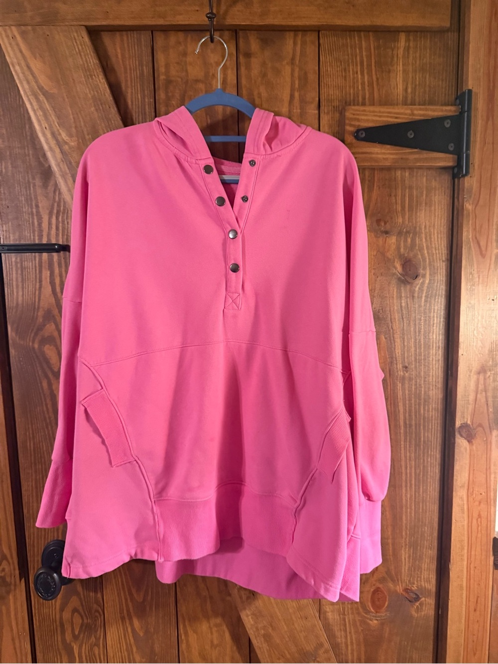 Pink Hooded Snap-Placket Pullover